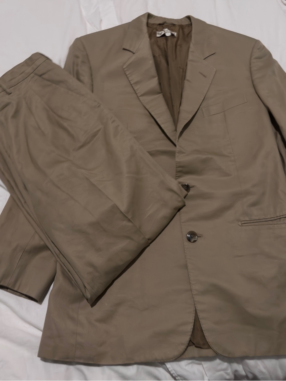 Gucci Men's Taupe Beige Two-Piece Suit Jacket & Pants 100% Cotton